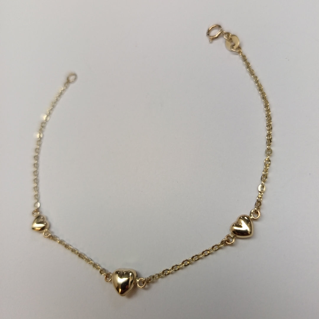 PULSERA TEJIDO ESPECIAL CON CORAZONES 14K 18 CM 1.7 GR (NUEVO)