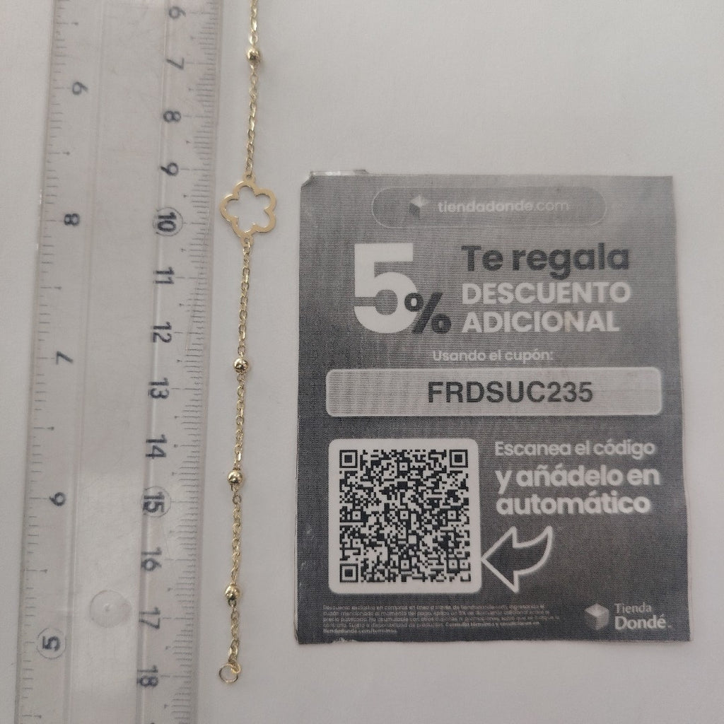 PULSERA TEJIDO ESPECIAL CON FLOR 14K 18 CM 1.6 GR (NUEVO)