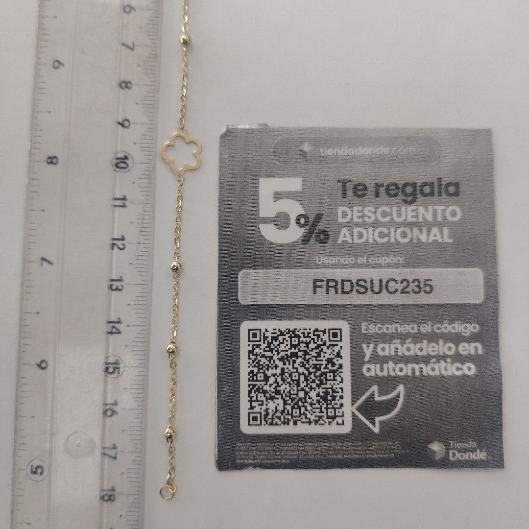 PULSERA TEJIDO ESPECIAL CON FLOR 14K 18 CM 1.6 GR (NUEVO)