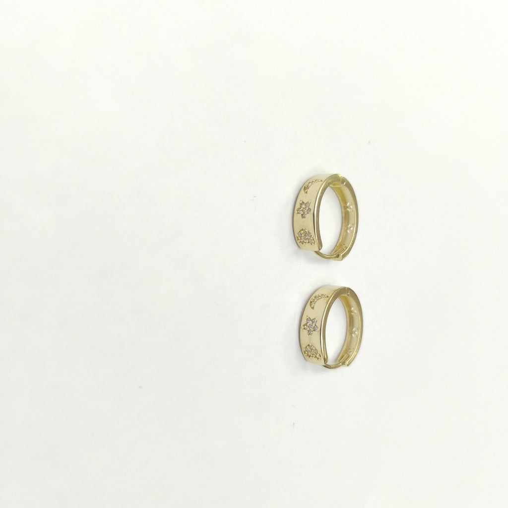 ARETES TEJIDO HUGGIES CON CIRCONIAS 14K 3 GR (NUEVO)