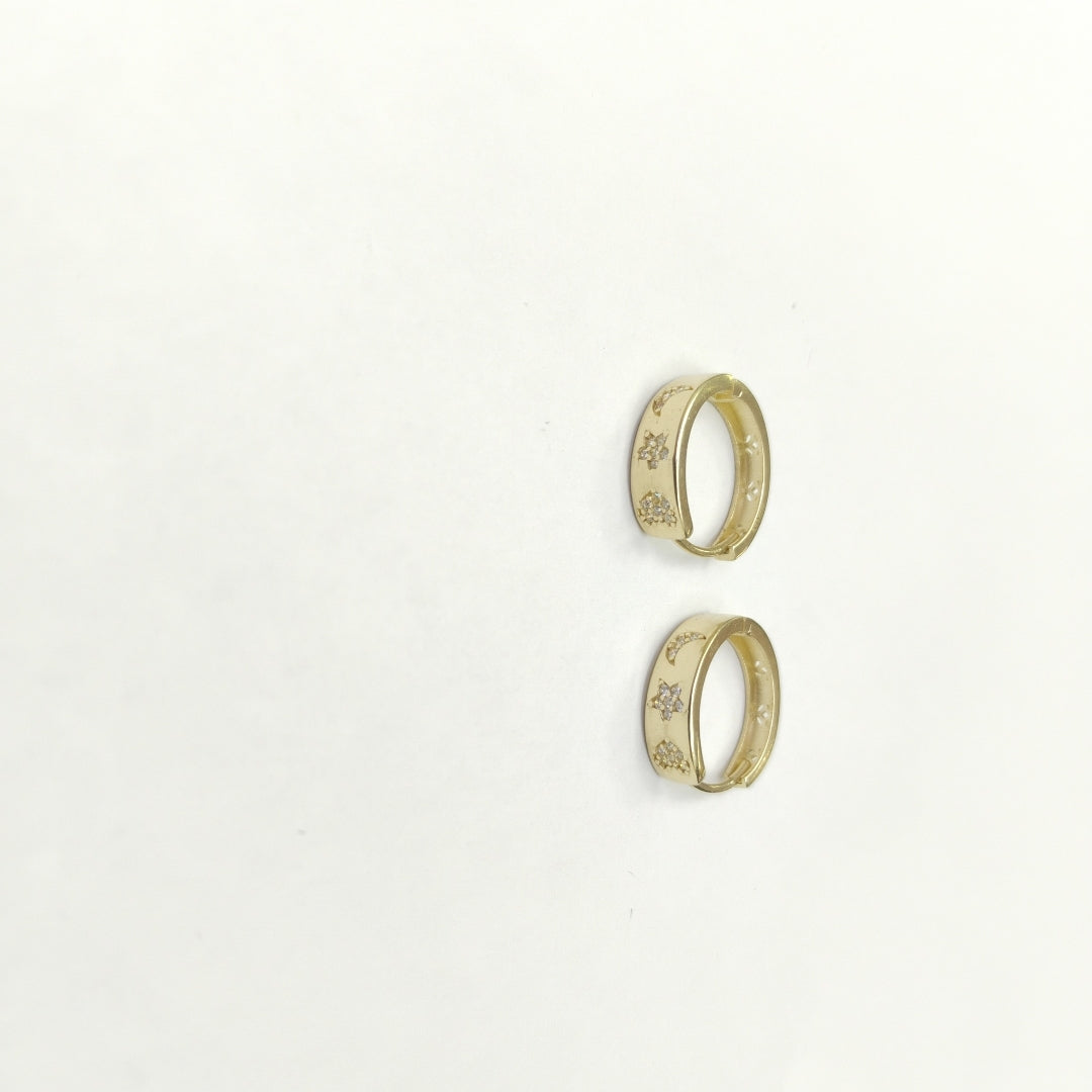 ARETES TEJIDO HUGGIES CON CIRCONIAS 14K 3 GR (NUEVO)