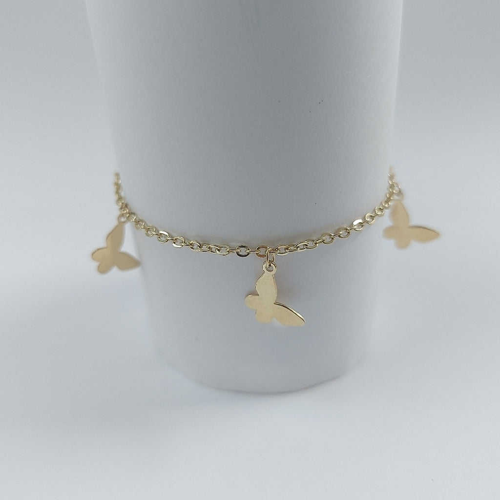 PULSERA ESPECIAL CON MARIPOSAS 14K 18 CM 2.1 GR (NUEVO)