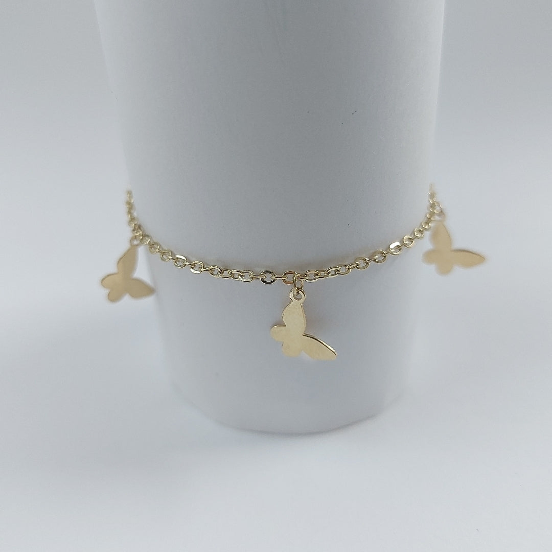 PULSERA ESPECIAL CON MARIPOSAS 14K 18 CM 2.1 GR (NUEVO)