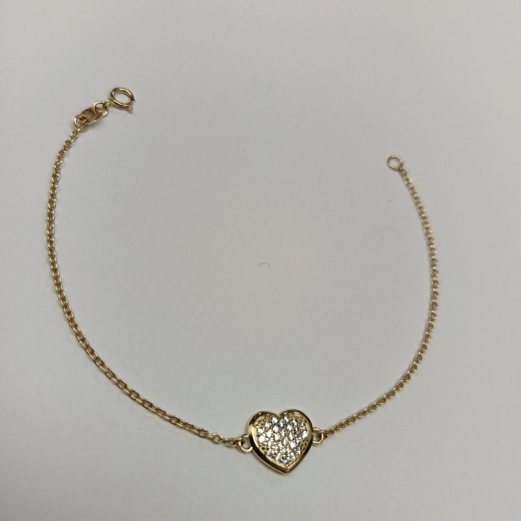 PULSERA TEJIDO ESPECIAL C CORAZON CIRCONIAS 14K 18 CM 2 GR (NUEVO)