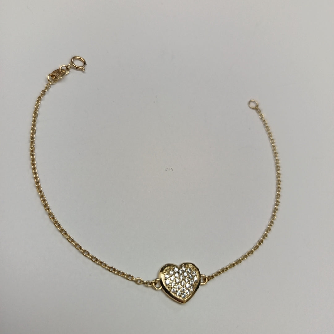 PULSERA TEJIDO ESPECIAL C CORAZON CIRCONIAS 14K 18 CM 2 GR (NUEVO)