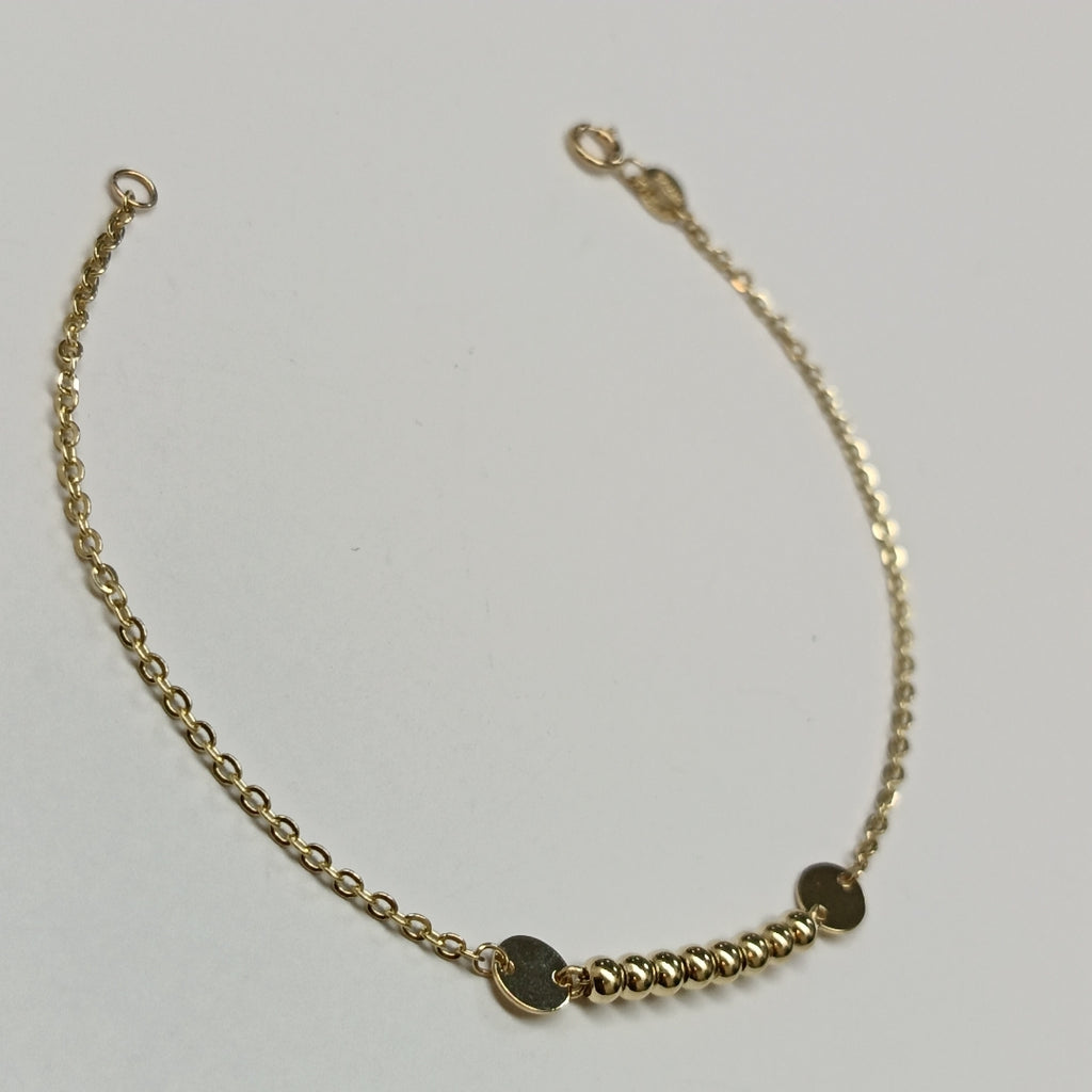 PULSERA TEJIDO ESPECIAL CON BOLITAS 14K 18 CM 1.8 GR (NUEVO)