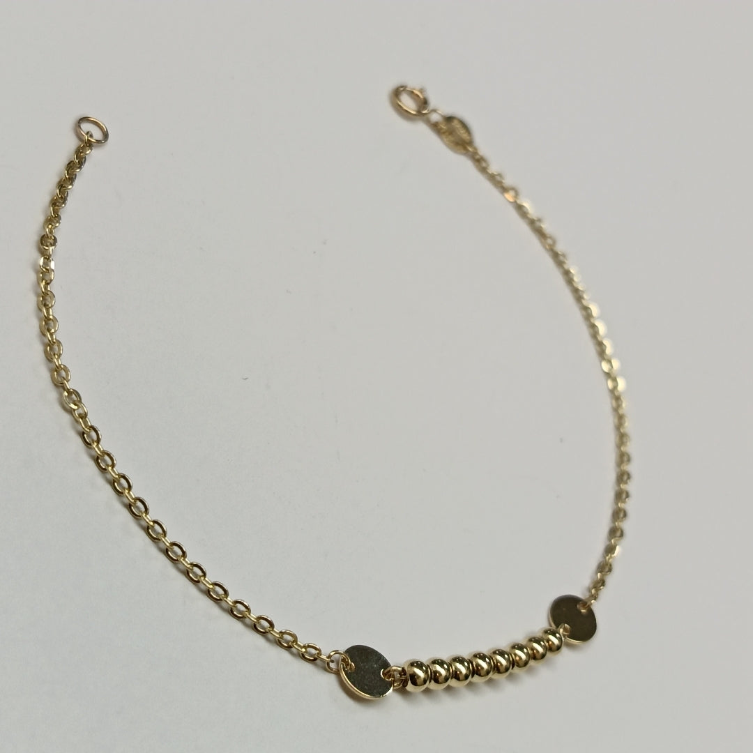 PULSERA TEJIDO ESPECIAL CON BOLITAS 14K 18 CM 1.8 GR (NUEVO)