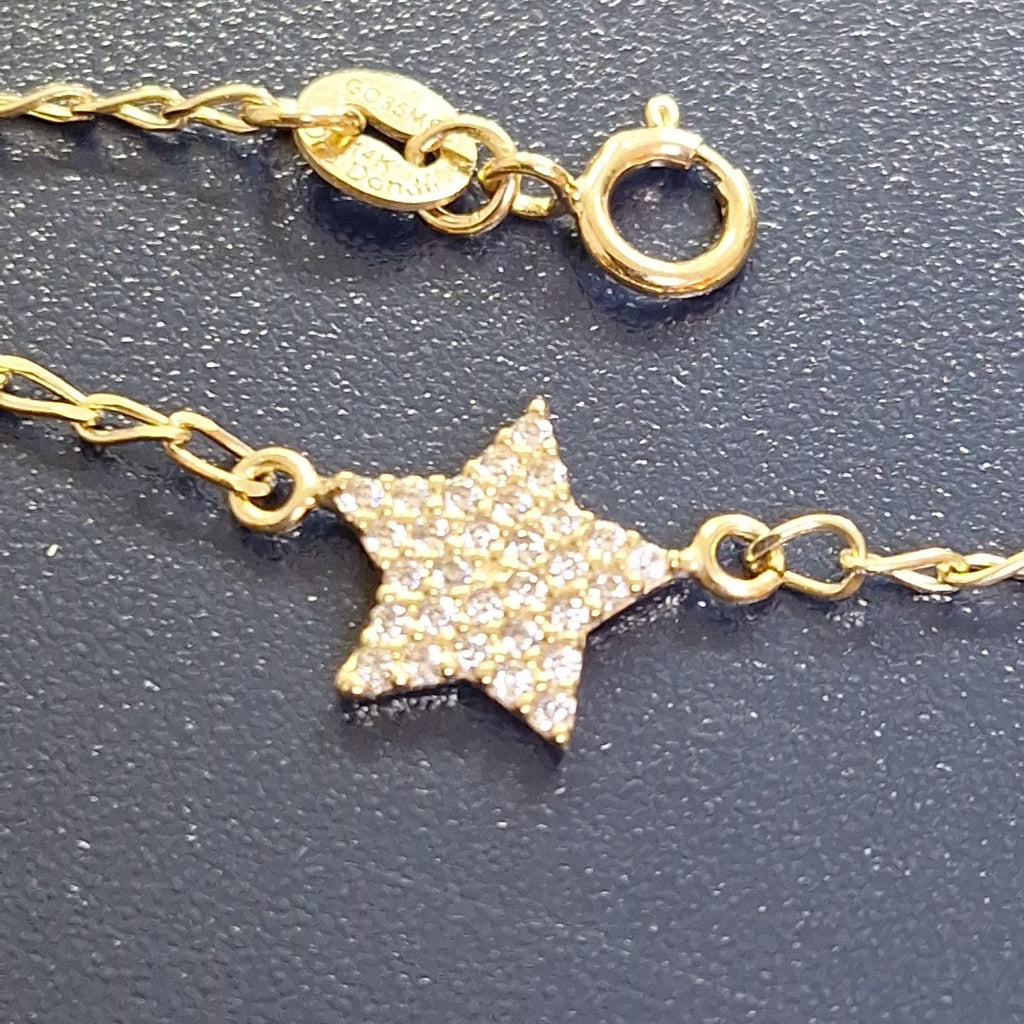 PULSERA ESPECIAL CON ESTRELLA Y CIRCONIAS 14K 18 CM 1.5 GR (NUEVO)