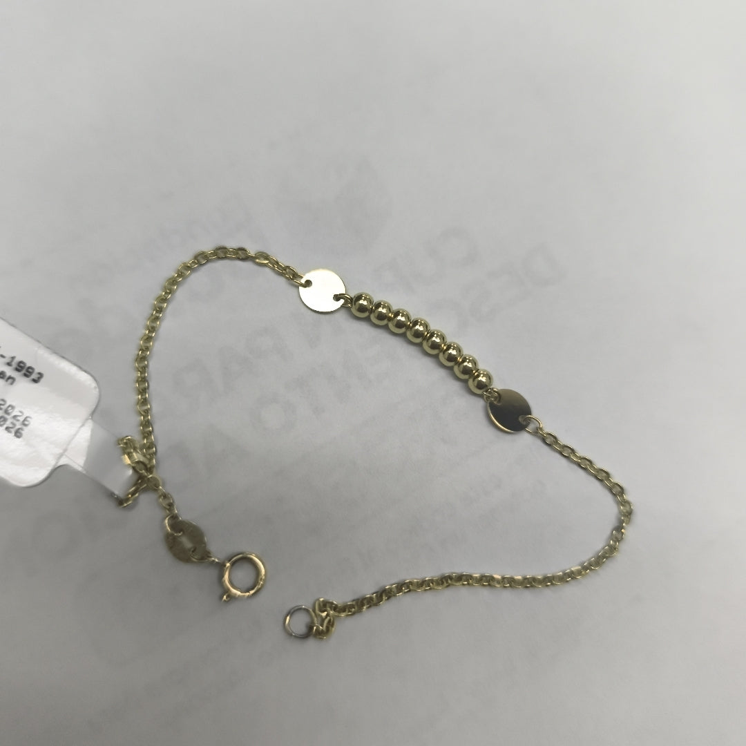 PULSERA TEJIDO ESPECIAL CON BOLITAS 14K 18 CM 1.8 GR (NUEVO)