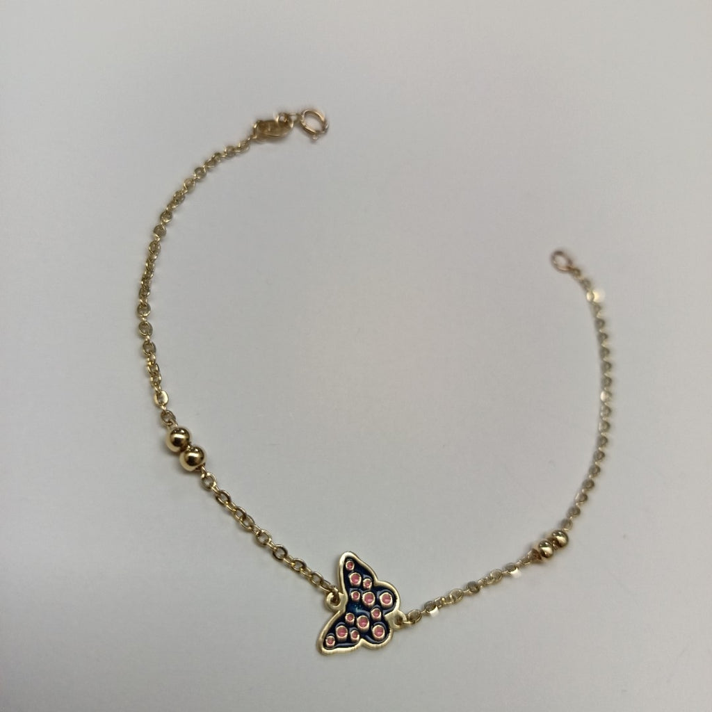 PULSERA TEJIDO ESPECIAL MARIPOSA CON ESMALTE 14K 18 CM 1.8 GR (NUEVO)