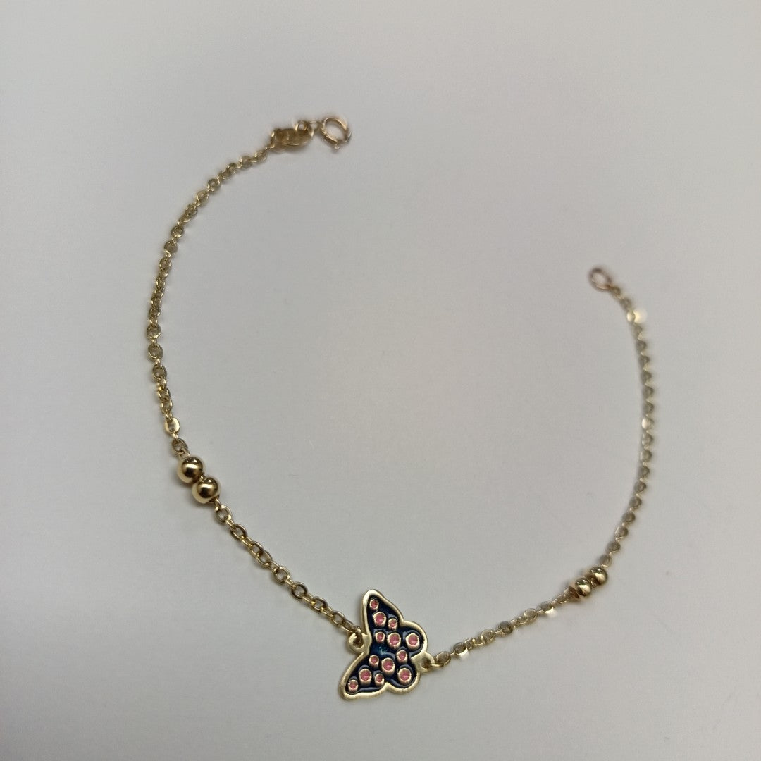 PULSERA TEJIDO ESPECIAL MARIPOSA CON ESMALTE 14K 18 CM 1.8 GR (NUEVO)