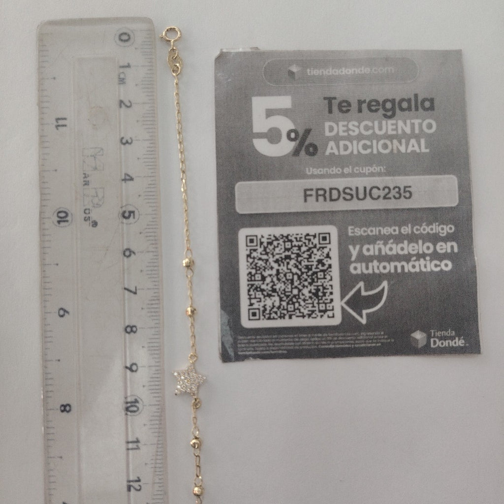 PULSERA ESPECIAL CON ESTRELLA Y CIRCONIAS 14K 18 CM 1.5 GR (NUEVO)