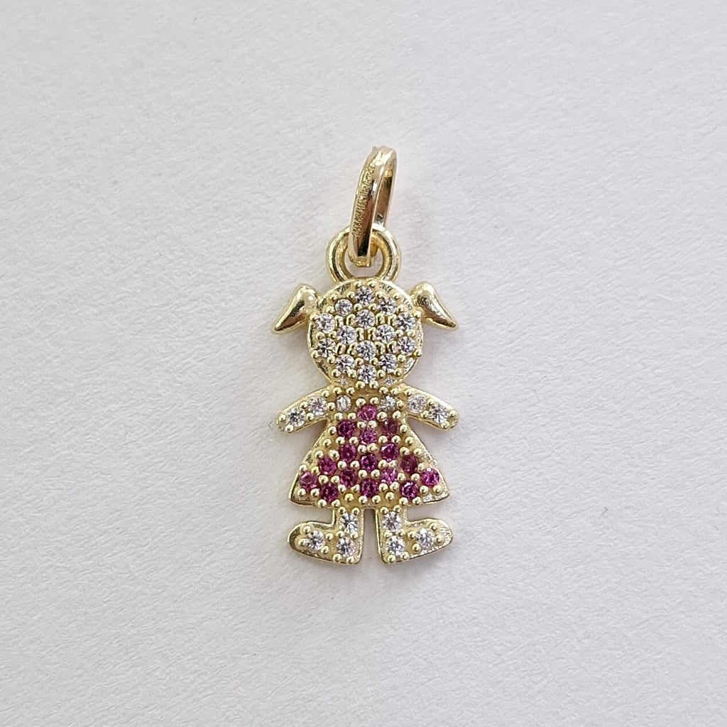 DIJE NIÑA CON CIRCONIAS Y PIEDRAS DE COLOR 10K 1.1 GR (NUEVO)