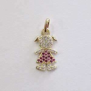 DIJE NIÑA CON CIRCONIAS Y PIEDRAS DE COLOR 10K 1.1 GR (NUEVO)