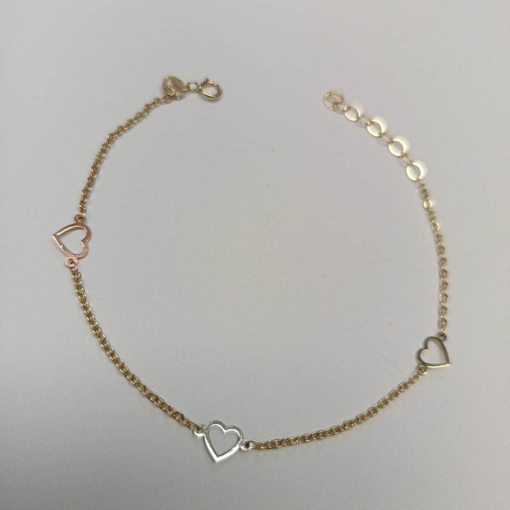 PULSERA ESPECIAL CON CORAZONES 10K 18 CM 1.2 GR (NUEVO)