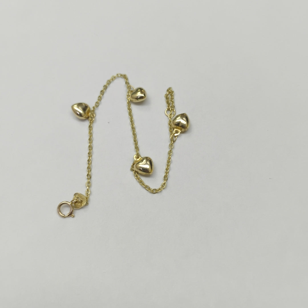 PULSERA ESP CON FIG CORAZONES 14K 18 CM 1.8 GR (NUEVO)