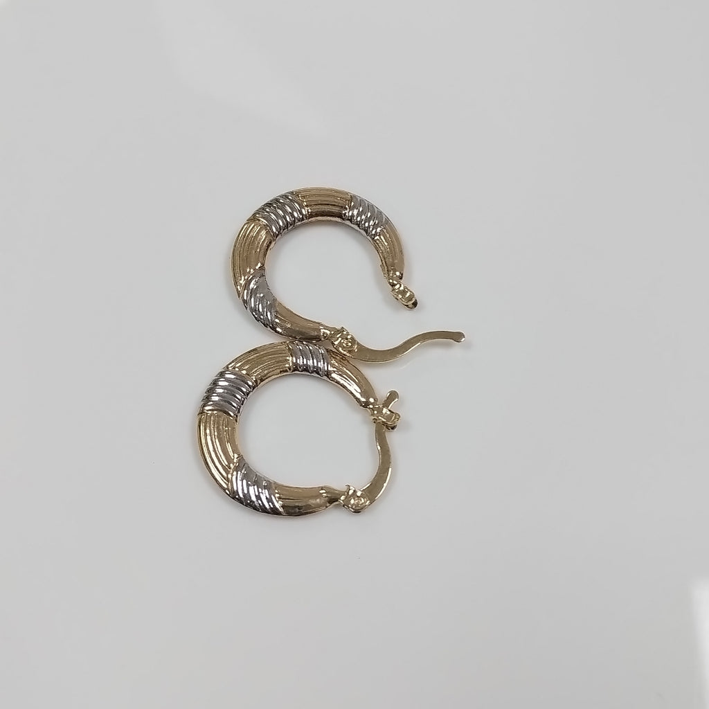ARETES TEJIDO ARRACADAS COMBINADAS HUECAS 14K 1.9 GR (NUEVO)