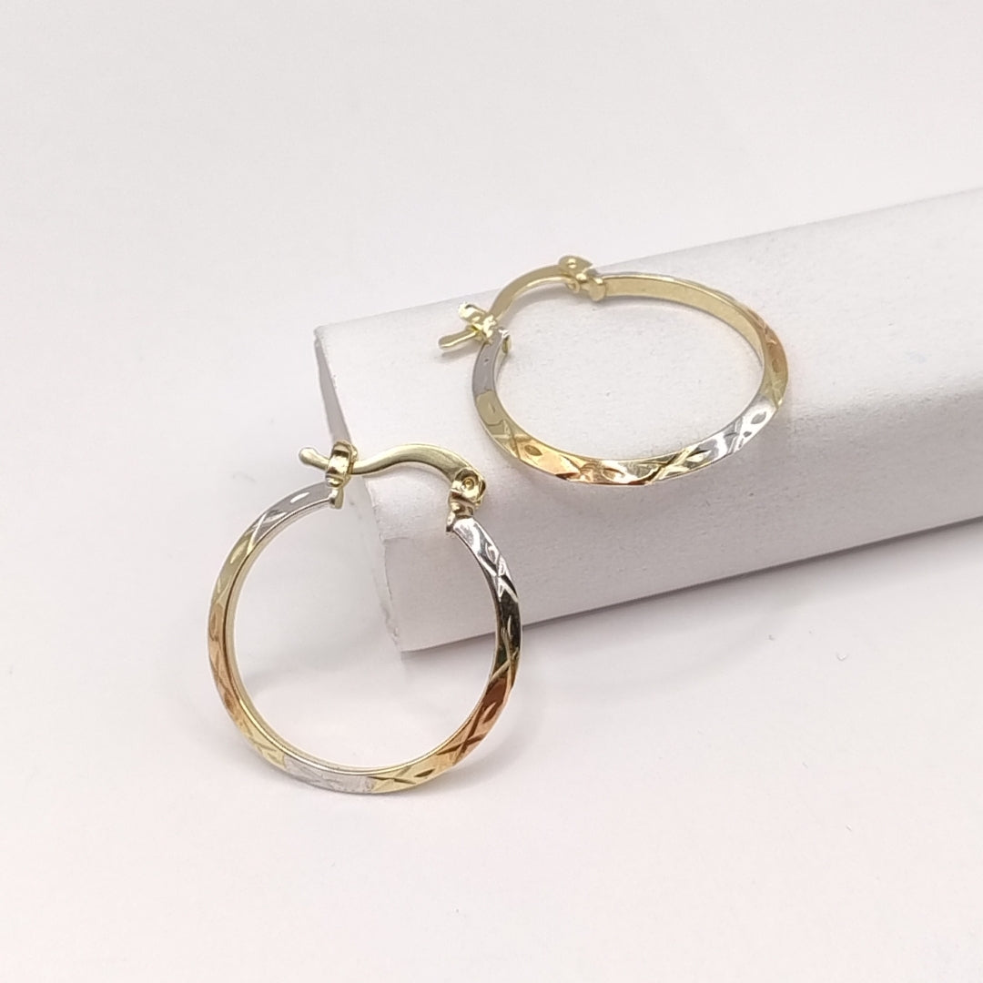 ARETES TEJIDO ARRACADAS BISELADAS COMBINADAS 14K 1.3 GR (NUEVO)