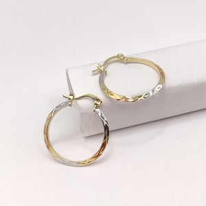 ARETES TEJIDO ARRACADAS BISELADAS COMBINADAS 14K 1.3 GR (NUEVO)
