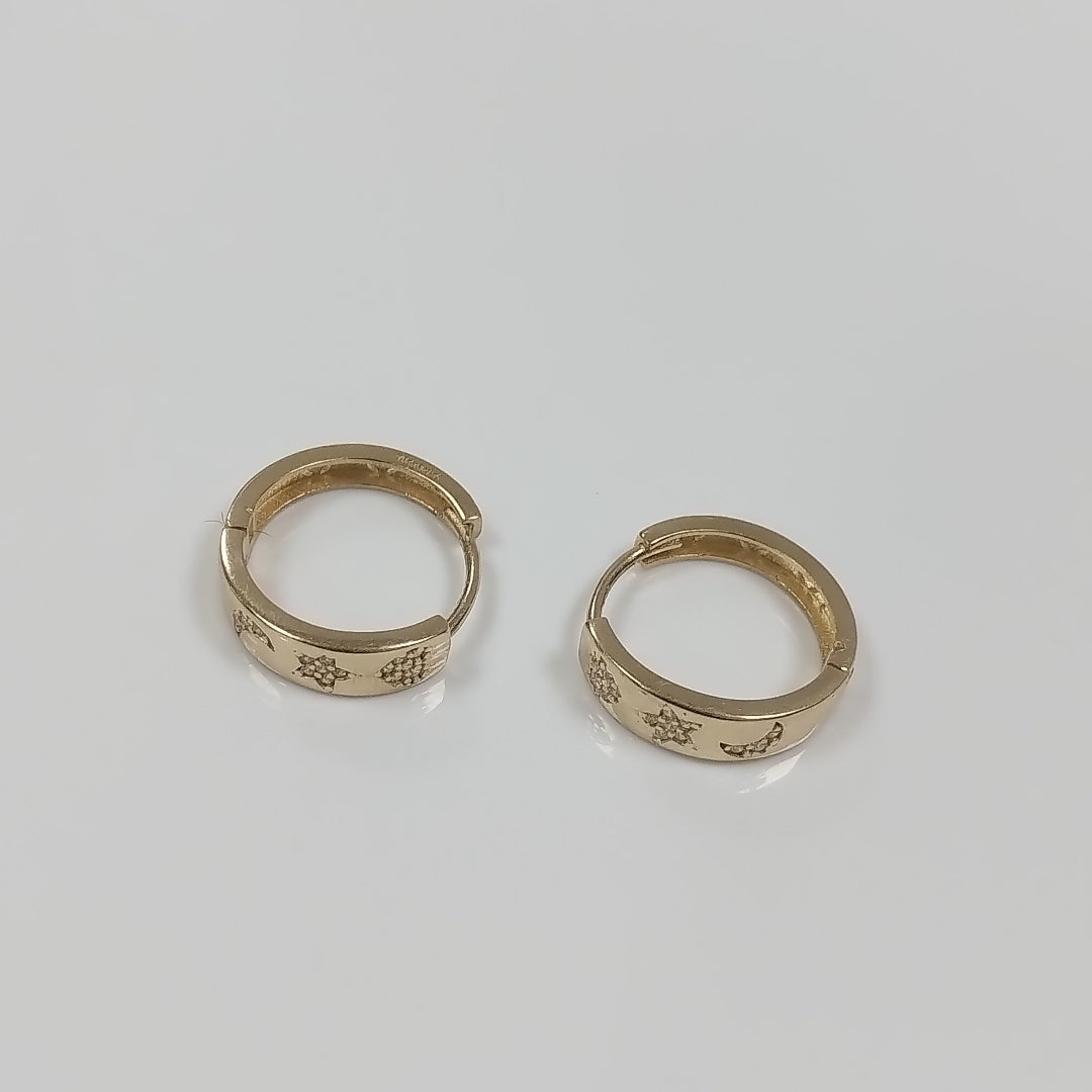 ARETES TEJIDO HUGGIES CON CIRCONIAS 14K 3 GR (NUEVO)