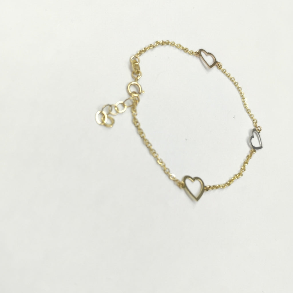 PULSERA ESPECIAL CON CORAZONES CONBINADOS 14K 18 CM 1.7 GR (NUEVO)