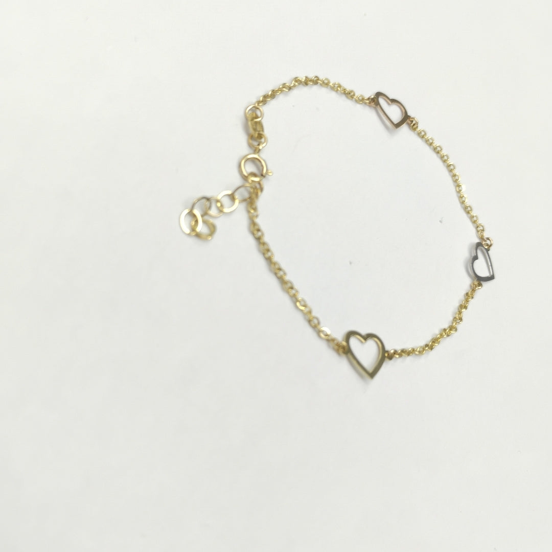 PULSERA ESPECIAL CON CORAZONES CONBINADOS 14K 18 CM 1.7 GR (NUEVO)