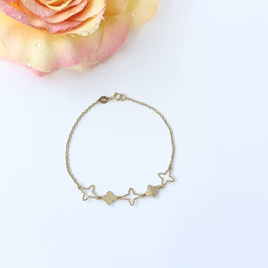 PULSERA TEJIDO ESP CON TREBOL 14K 18 CM 1.6 GR (NUEVO)