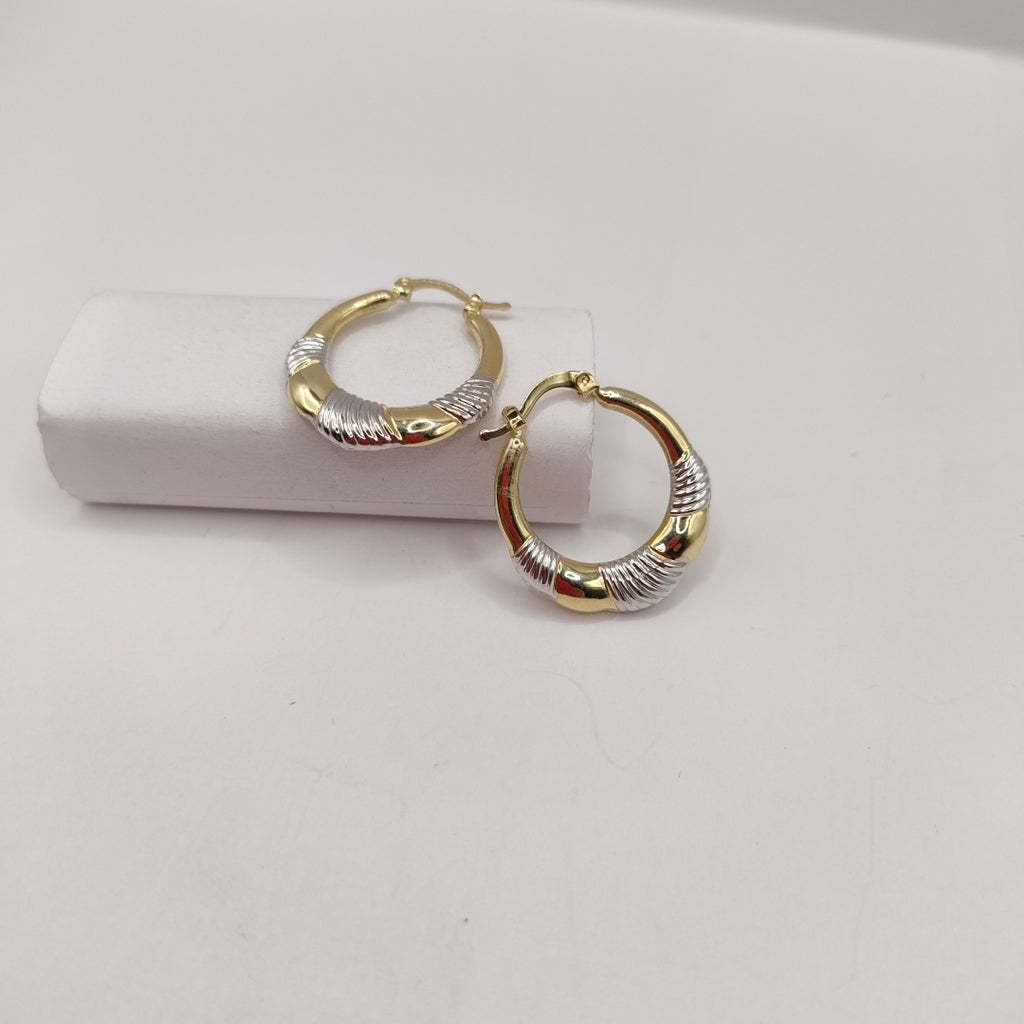 ARETES ARRACADAS HUECAS COMBINADAS 14K 2.6 GR (NUEVO)