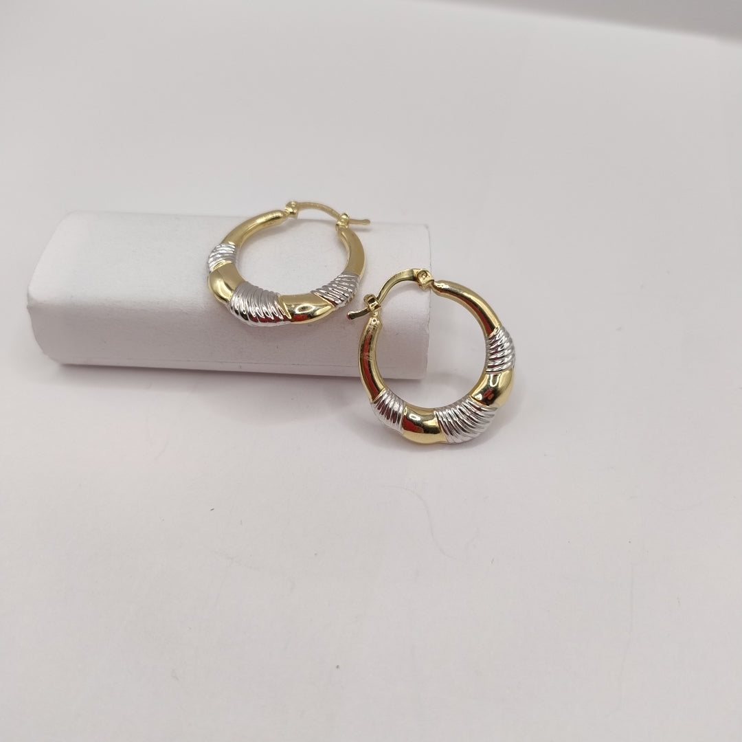ARETES ARRACADAS HUECAS COMBINADAS 14K 2.6 GR (NUEVO)