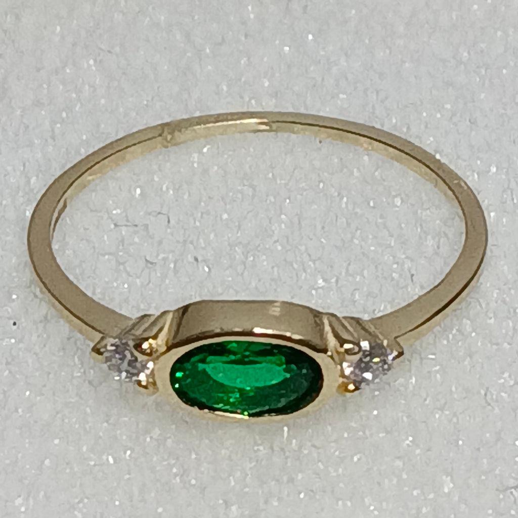ANILLOS TEJIDO ANILLITO C CIRCONIAS Y PIEDRA VERDE 14K 7 1.1 GR (NUEVO)