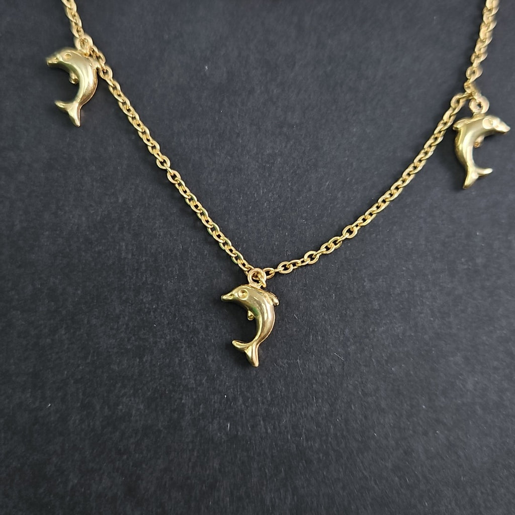 PULSERA ESPECIAL CON DIJES DELFINES 10K 18 CM 1.9 GR (NUEVO)