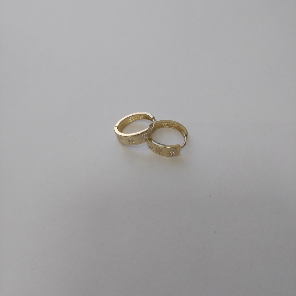 ARETES TEJIDO HUGGIES CON CIRCONIAS 14K 3 GR (NUEVO)