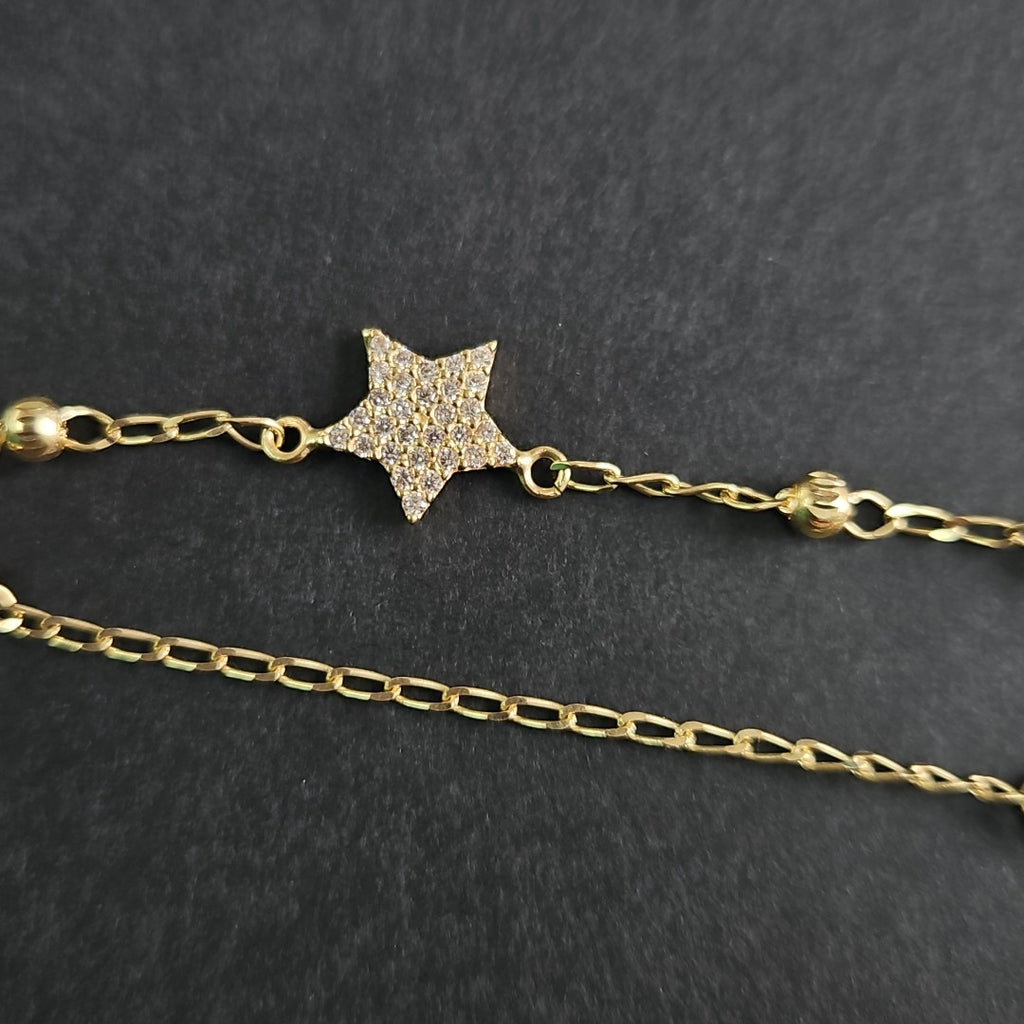PULSERA ESPECIAL CON ESTRELLA Y CIRCONIAS 14K 18 CM 1.5 GR (NUEVO)
