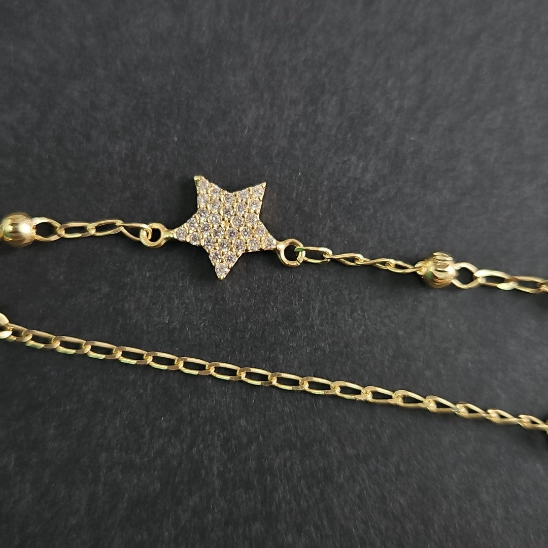 PULSERA ESPECIAL CON ESTRELLA Y CIRCONIAS 14K 18 CM 1.5 GR (NUEVO)