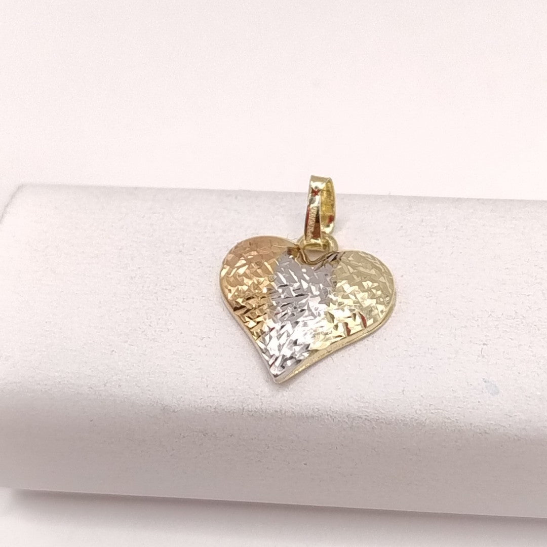 DIJE TEJIDO CORAZON LABRADO COMBINADO 14K 1.2 GR (NUEVO)