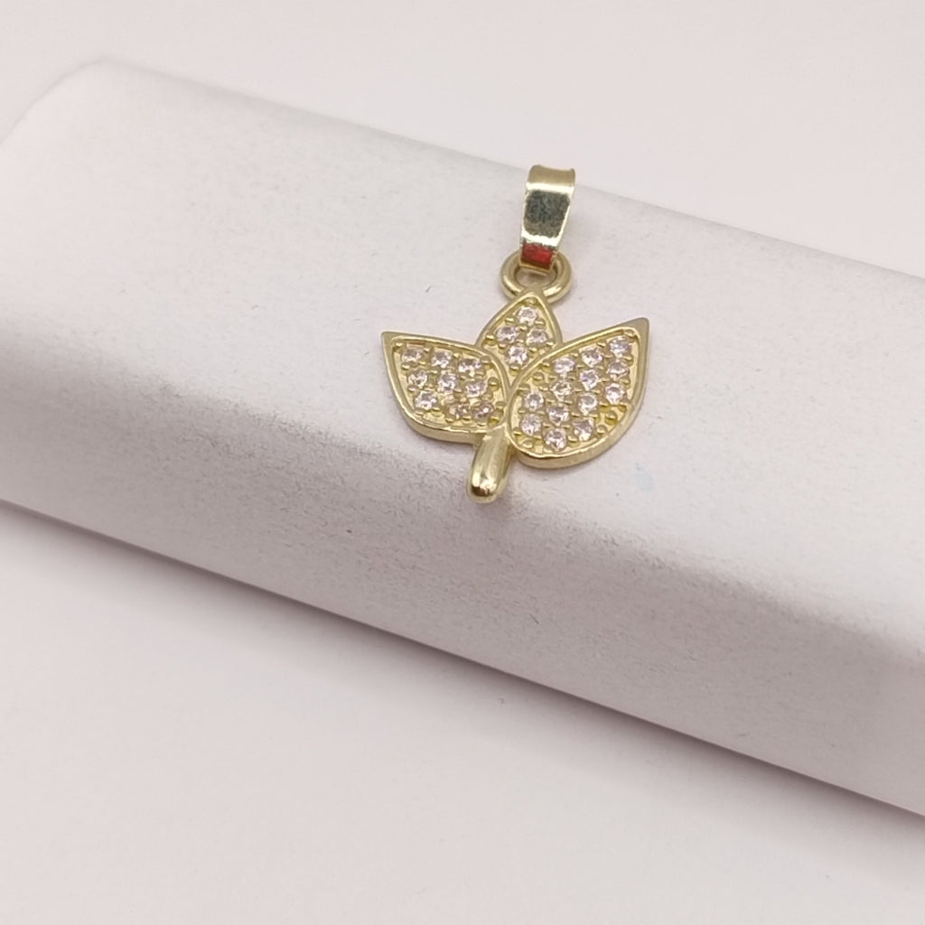 DIJE TEJIDO HOJAS CON CIRCONIAS 14K 1 GR (NUEVO)