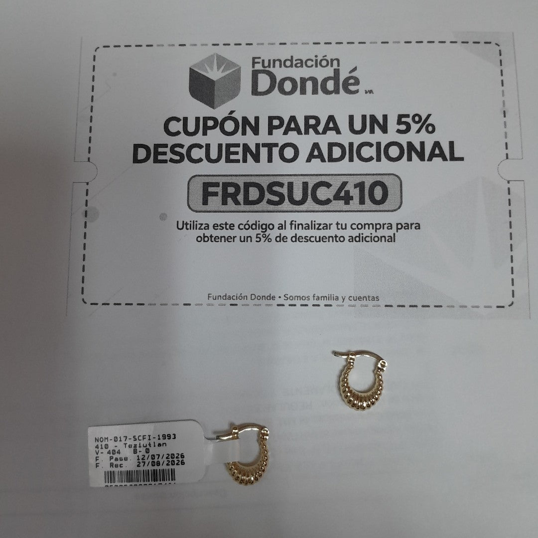 ARETES ARRACADA ESTRIADAS 14K 1.1 GR (NUEVO)
