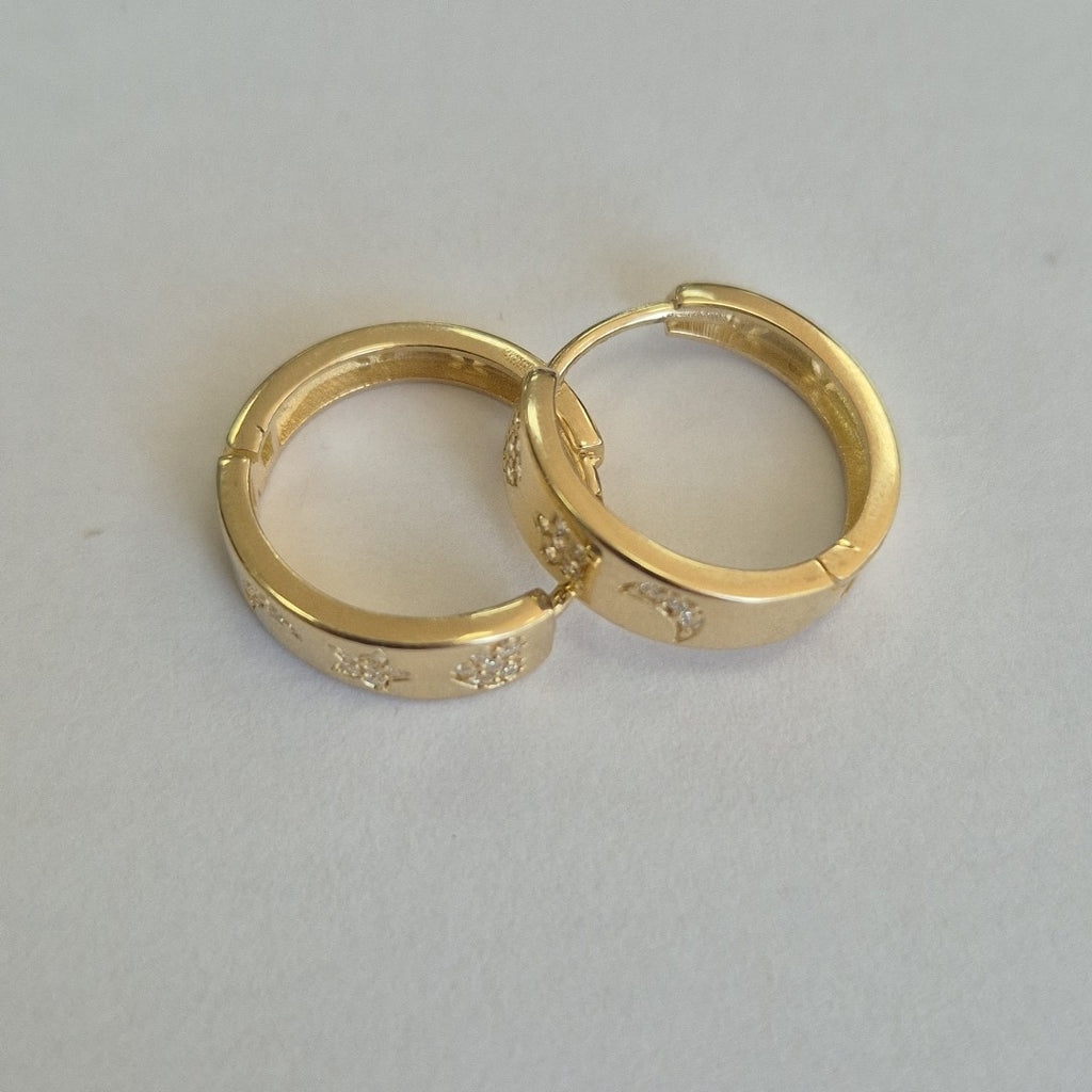 ARETES TEJIDO HUGGIES CON CIRCONIAS 14K 2.9 GR (NUEVO)