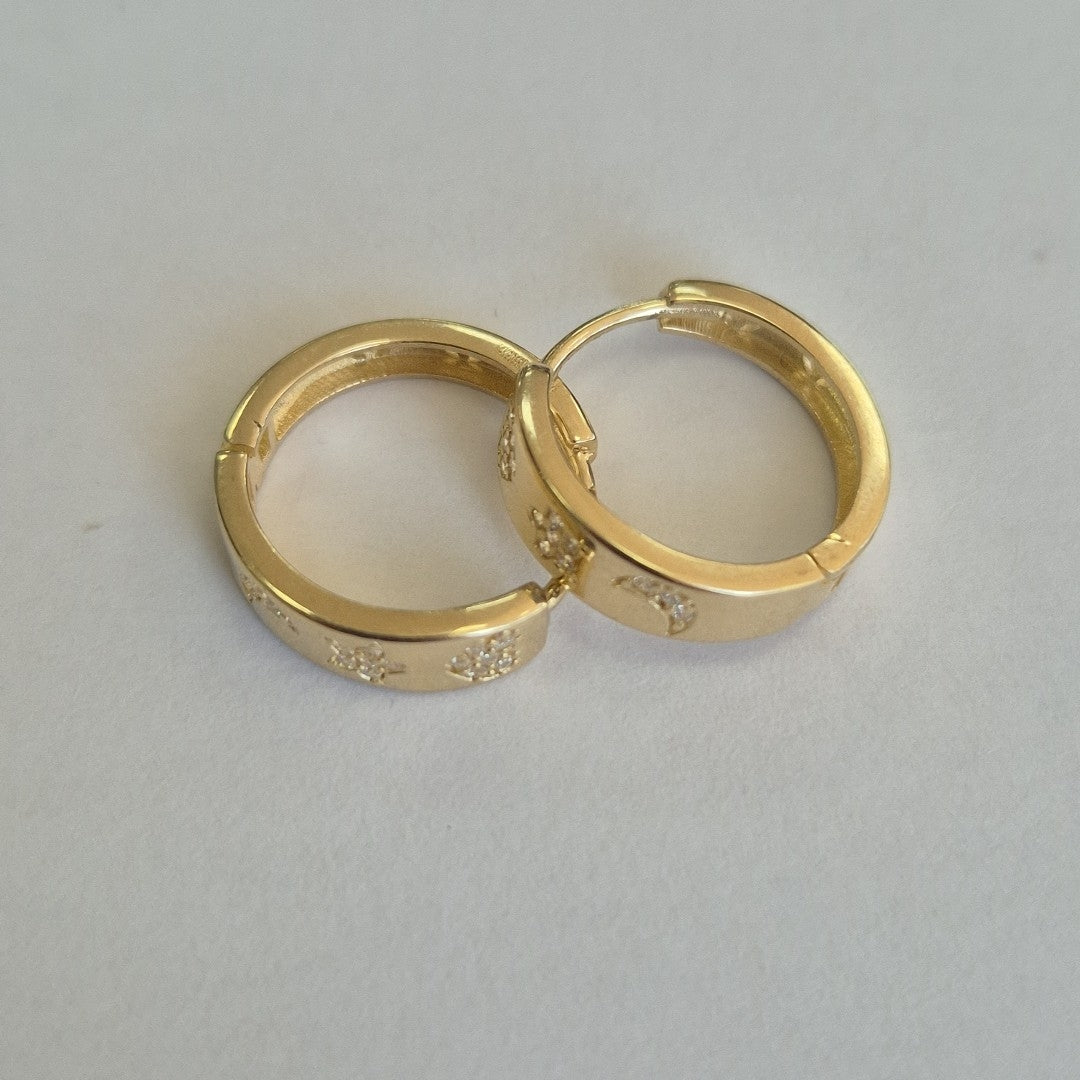 ARETES TEJIDO HUGGIES CON CIRCONIAS 14K 2.9 GR (NUEVO)