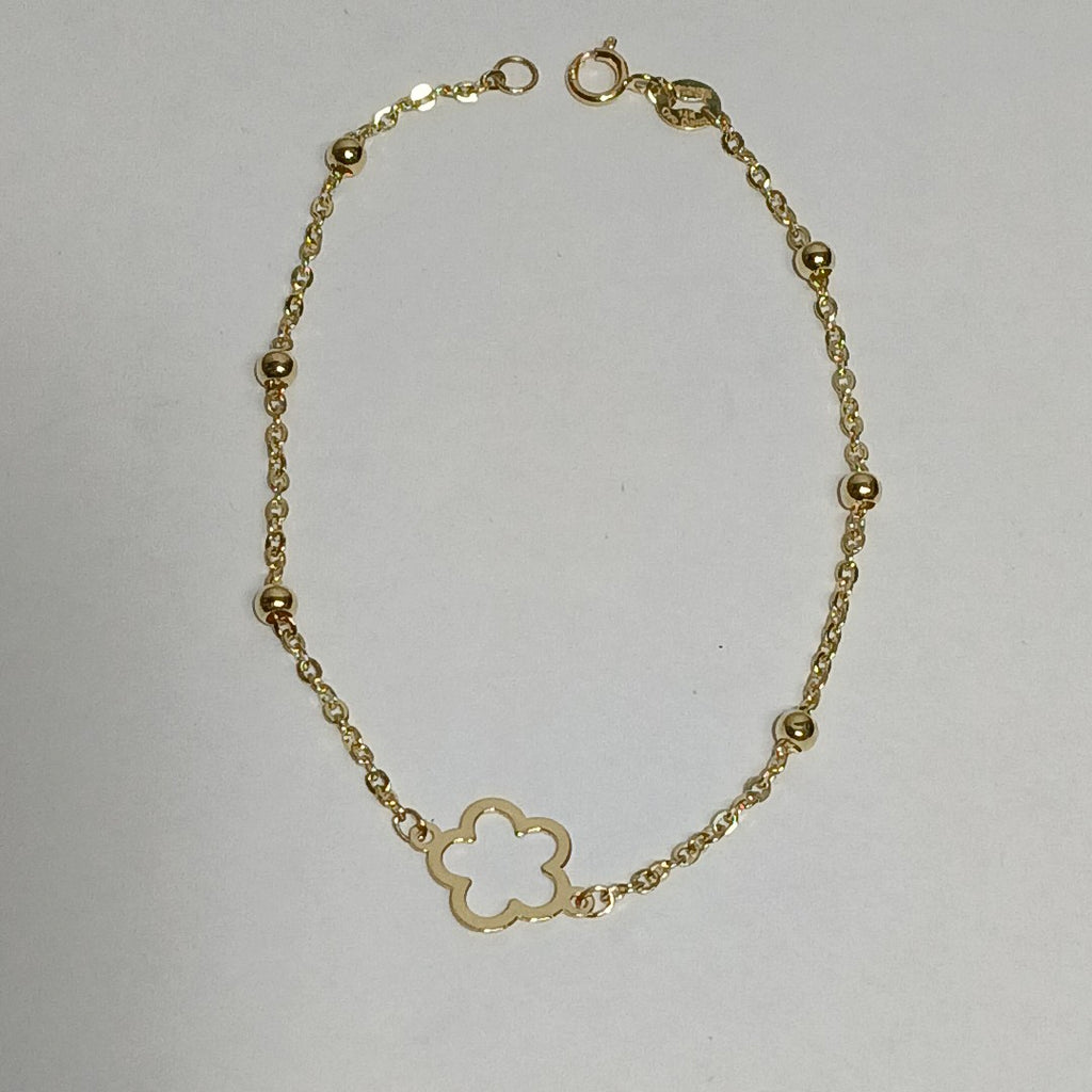PULSERA TEJIDO ESPECIAL CON FLOR 14K 18 CM 1.6 GR (NUEVO)