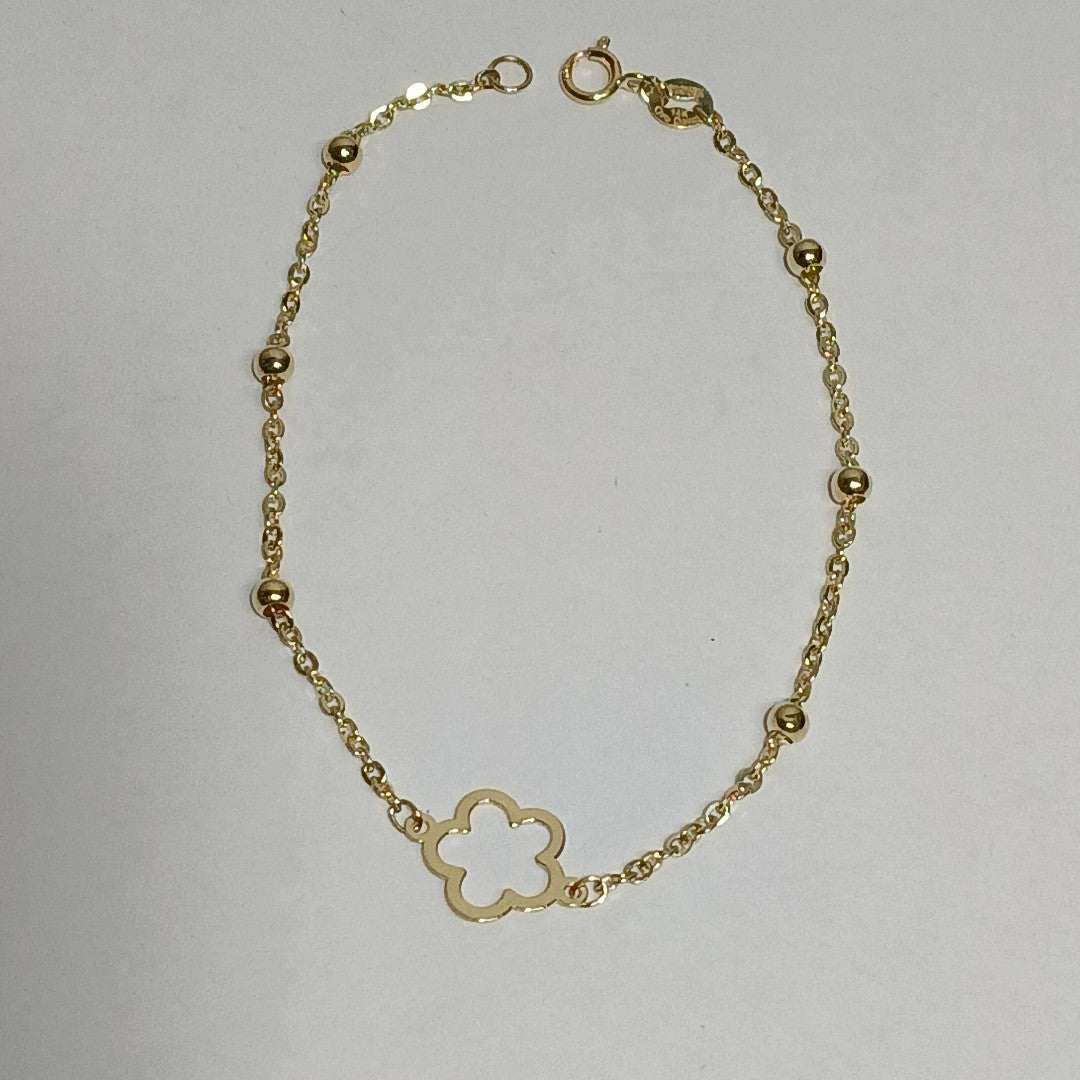 PULSERA TEJIDO ESPECIAL CON FLOR 14K 18 CM 1.6 GR (NUEVO)