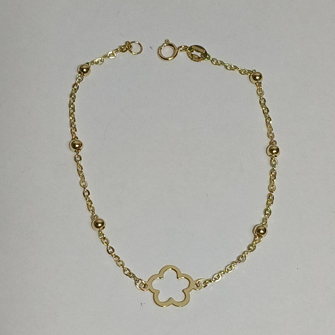 PULSERA TEJIDO ESPECIAL CON FLOR 14K 18 CM 1.6 GR (NUEVO)