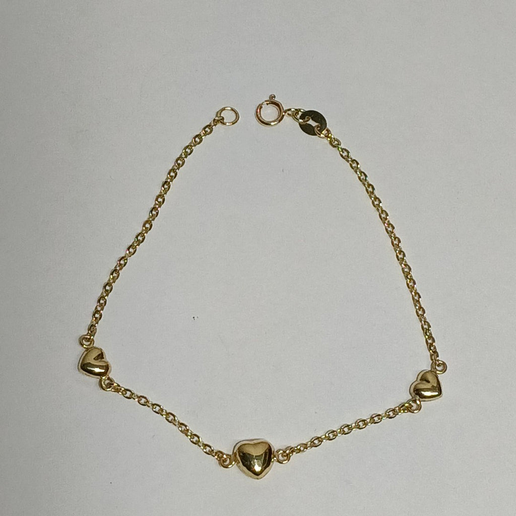 PULSERA TEJIDO ESPECIAL CON CORAZONES 14K 18 CM 1.6 GR (NUEVO)