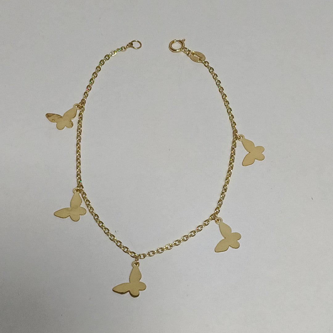 PULSERA ESPECIAL CON MARIPOSAS 14K 18 CM 2.1 GR (NUEVO)