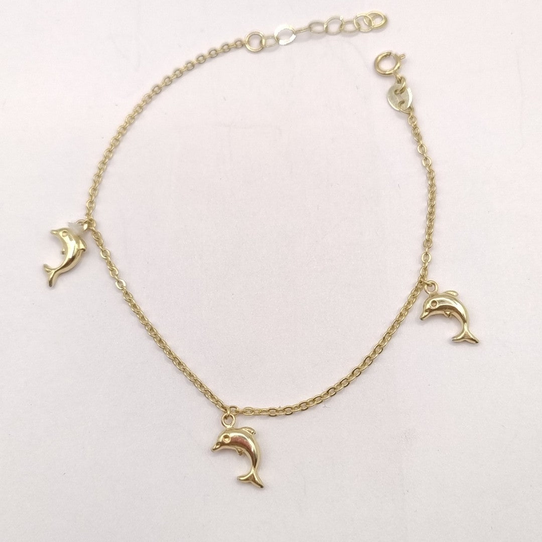 PULSERA ESPECIAL CON DIJES DELFINES 10K 18 CM 2 GR (NUEVO)