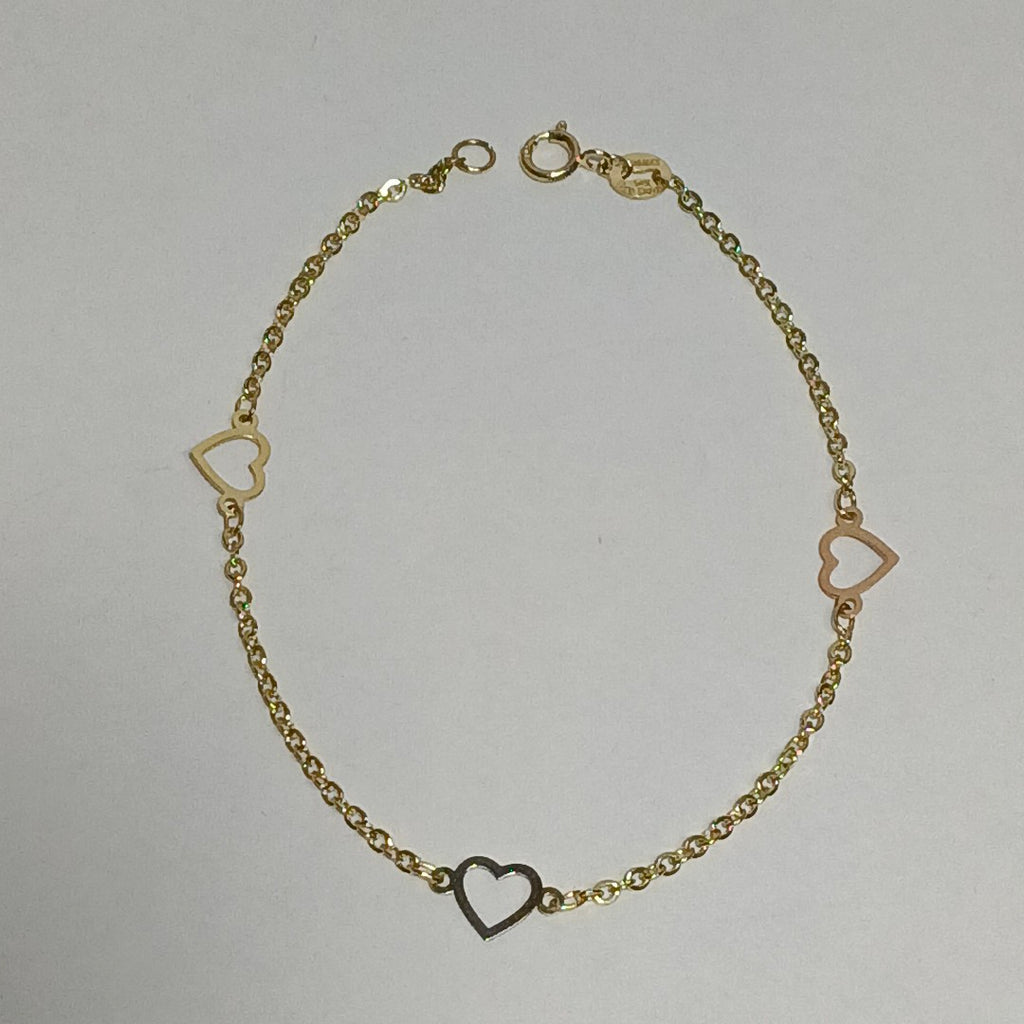 PULSERA ESPECIAL CON CORAZONES 14K 18 CM 1.2 GR (NUEVO)
