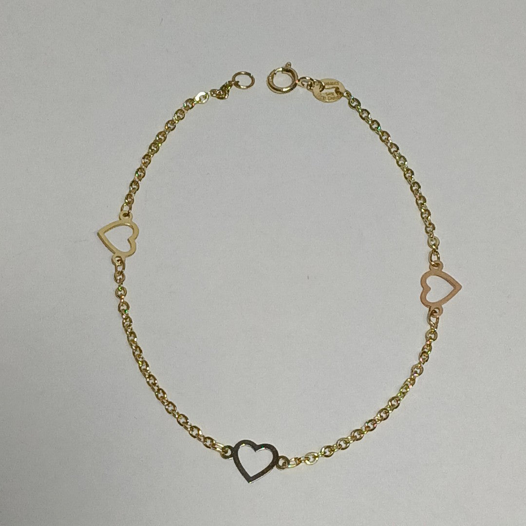 PULSERA ESPECIAL CON CORAZONES 14K 18 CM 1.2 GR (NUEVO)