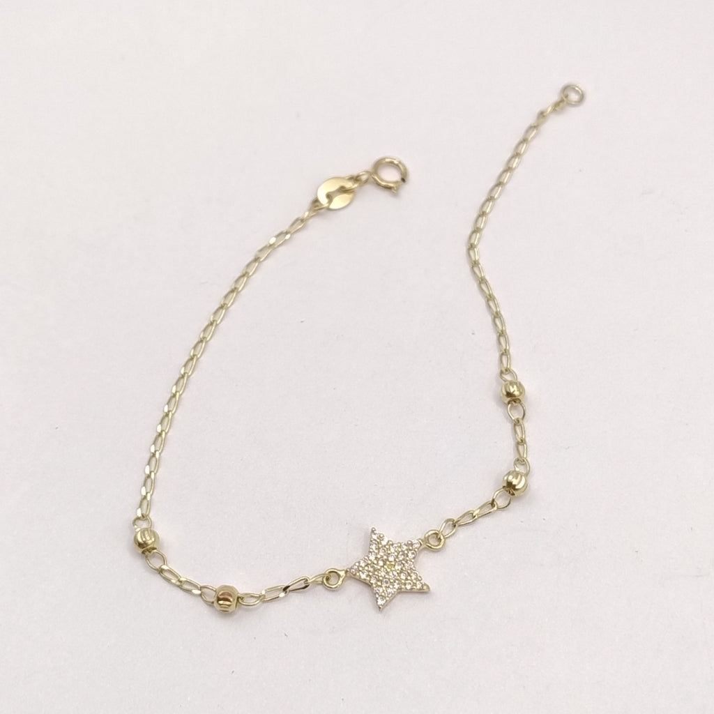 PULSERA ESPECIAL CON ESTRELLA Y CIRCONIAS 14K 18 CM 1.5 GR (NUEVO)