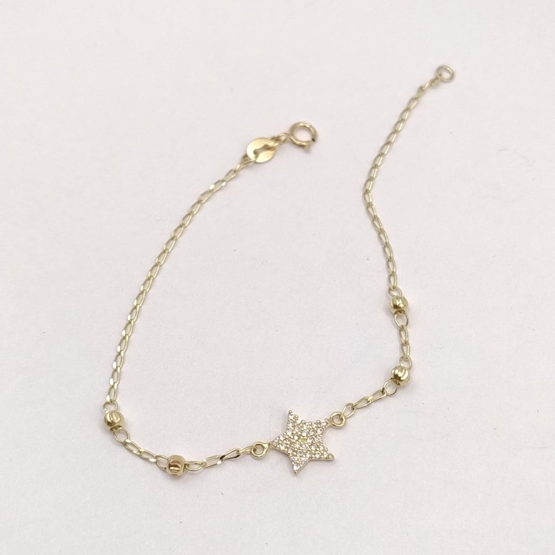 PULSERA ESPECIAL CON ESTRELLA Y CIRCONIAS 14K 18 CM 1.5 GR (NUEVO)