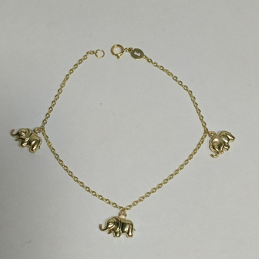 PULSERA ESPECIAL CON DIJES ELEFANTES 10K 18 CM 2.1 GR (NUEVO)